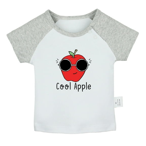 iDzn Cool Apple Funny T shirt For Baby, Newborn Babies T-shirts, Infant Tops, 0-24M Kids Graphic Tees Clothing (Short Gray Raglan T-shirt, 0-6 Months)