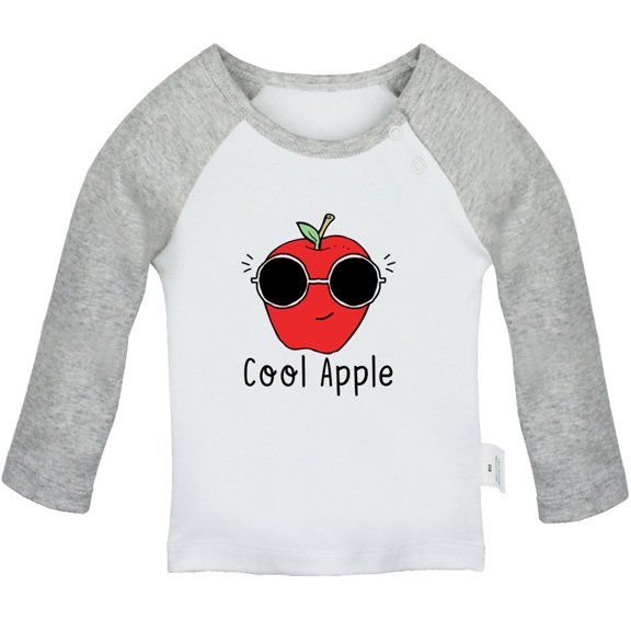 iDzn Cool Apple Funny T shirt For Baby, Newborn Babies T-shirts, Infant Tops, 0-24M Kids Graphic Tees Clothing (Long Gray Raglan T-shirt, 6-12 Months)