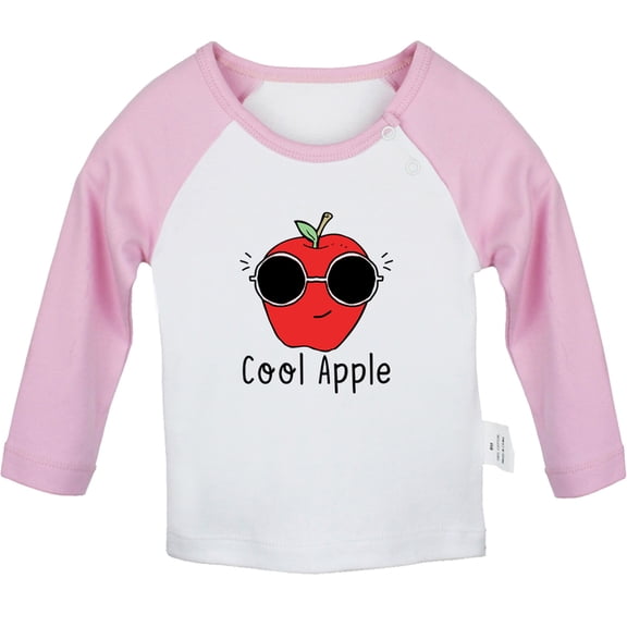 iDzn Cool Apple Funny T shirt For Baby, Newborn Babies T-shirts, Infant Tops, 0-24M Kids Graphic Tees Clothing (Long Pink Raglan T-shirt, 0-6 Months)
