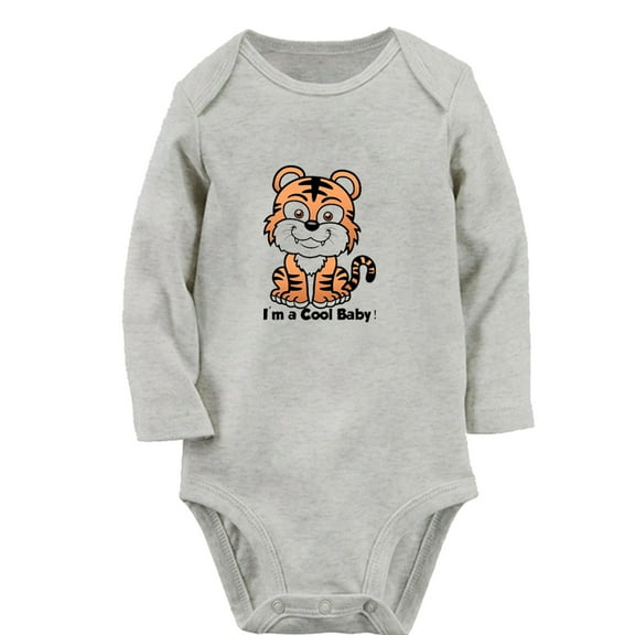 iDzn I'm a Cool Baby Funny Rompers, Newborn Babies Unisex Bodysuits, Infant Animal Tiger Graphic Jumpsuits, Toddler Kids Long Sleeve Oufits (Gray, 0-6 Months)