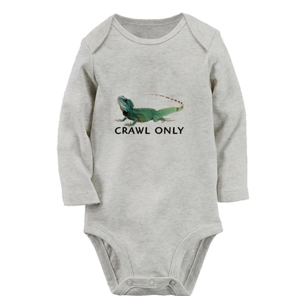iDzn Crawl Only Funny Rompers, Newborn Baby Unisex Bodysuits, Infant Animal Lizard Graphic Jumpsuits, Toddler Kids Long Sleeve Oufits (Gray, 0-6 Months)