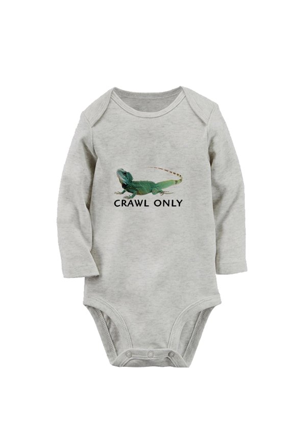 Crawl Only Funny Rompers, Newborn Baby Unisex Bodysuits, Infant Animal Lizard Graphic Jumpsuits, Toddler Kids Long Sleeve Oufits (Gray, 0-6 Months)