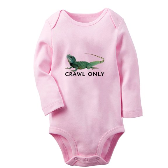 iDzn Crawl Only Funny Rompers, Newborn Baby Unisex Bodysuits, Infant Animal Lizard Graphic Jumpsuits, Toddler Kids Long Sleeve Oufits (Pink, 0-6 Months)