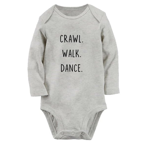 iDzn Crawl Walk Dance Funny Rompers, Newborn Baby Unisex Bodysuits, Infant Jumpsuits, Toddler Kids Long Sleeve Oufits (Gray, 0-6 Months)