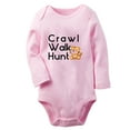 thumbnail image 1 of iDzn Crawl Walk Hunt Funny Rompers, Newborn Baby Unisex Bodysuits, Infant Jumpsuits, Toddler Kids Long Sleeve Oufits (Pink, 0-6 Months), 1 of 5