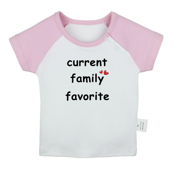 iDzn Current Family Favorite Funny T shirt For Baby, Newborn Babies T-shirts, Infant Tops, 0-24M Kids Graphic Tees Clothing (Short Pink Raglan T-shirt, 6-12 Months)