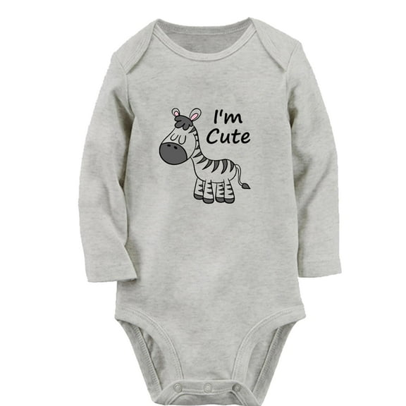 iDzn I'm Cute Funny Rompers, Newborn Baby Unisex Bodysuits, Infant Animal Zebra Graphic Jumpsuits, Toddler Kids Long Sleeve Oufits (Gray, 6-12 Months)