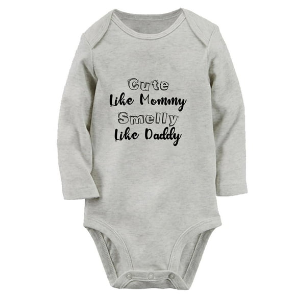 iDzn Cute Like Mommy Smelly Like Daddy Funny Rompers, Newborn Baby Unisex Bodysuits, Infant Jumpsuits, Toddler Kids Long Sleeve Oufits (Gray, 6-12 Months)
