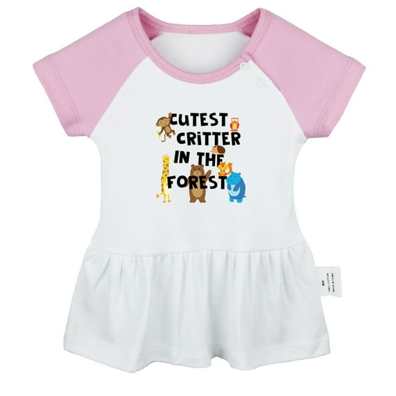 iDzn Cutest Critter In The Forest Funny Dresses For Baby, Newborn Babies Skirts, Infant Princess Dress, 0-24M Kids Graphic Clothes (Pink Raglan Dresses, 12-18 Months)