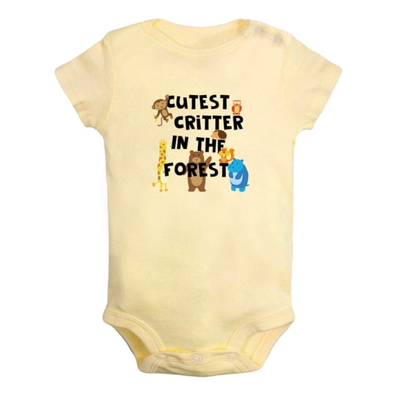 iDzn Cutest Critter In The Forest Funny Rompers For Babies, Newborn Baby Unisex Bodysuits, Infant Jumpsuits, Toddler 0-12 Months Kids One-Piece Oufits (Yellow, 6-12 Months)