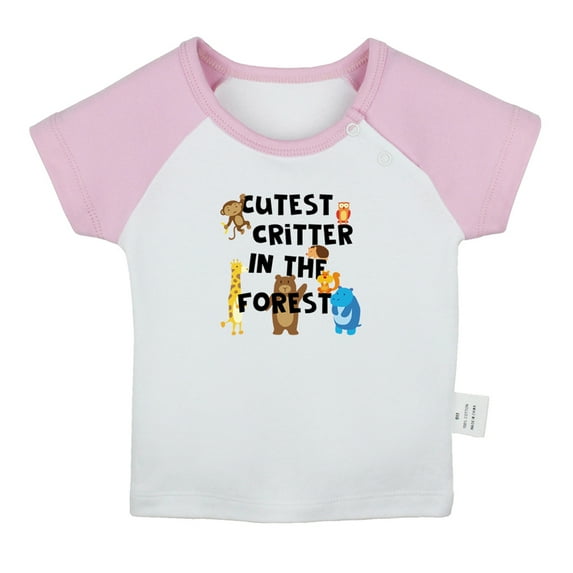 iDzn Cutest Critter In The Forest Funny T shirt For Baby, Newborn Babies T-shirts, Infant Tops, 0-24M Kids Graphic Tees Clothing (Short Pink Raglan T-shirt, 0-6 Months)
