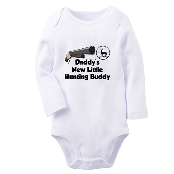 iDzn Daddy's New Little Hunting Buddy Funny Rompers, Newborn Baby Unisex Bodysuits, Infant Jumpsuits, Toddler Kids Long Sleeve Oufits (White, 6-12 Months)