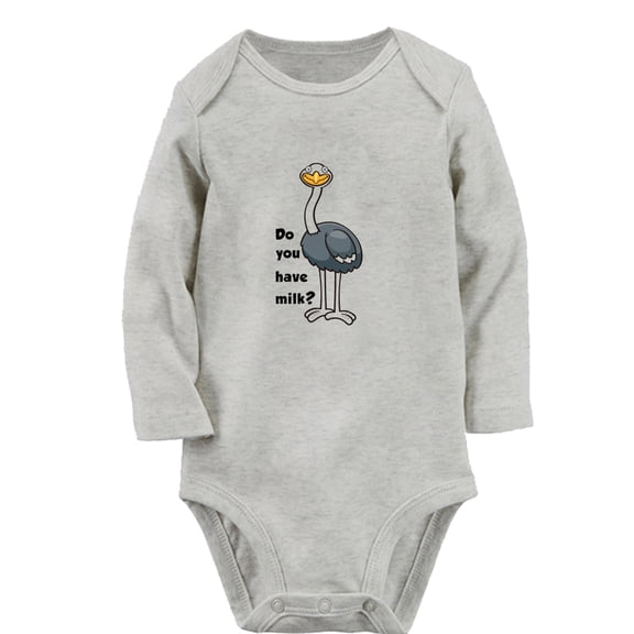 iDzn® Do You Have Milk Funny Rompers, Newborn Baby Unisex Bodysuits, Infant Animal Ostrich Graphic Jumpsuits, Toddler Kids Long Sleeve Oufits (Gray, 0-6 Months)