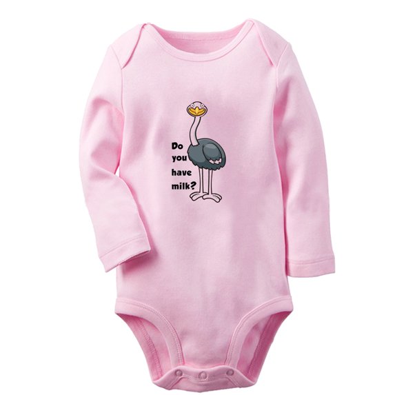iDzn Do You Have Milk Funny Rompers, Newborn Baby Unisex Bodysuits, Infant Animal Ostrich Graphic Jumpsuits, Toddler Kids Long Sleeve Oufits (Pink, 0-6 Months)