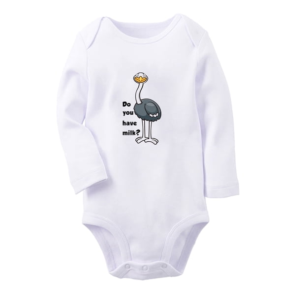 iDzn Do You Have Milk Funny Rompers, Newborn Baby Unisex Bodysuits, Infant Animal Ostrich Graphic Jumpsuits, Toddler Kids Long Sleeve Oufits (White, 6-12 Months)