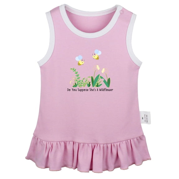 iDzn Do You Suppose She's A Wildflower Funny Dresses For Baby, Newborn Babies Skirts, Infant Princess Dress, 0-24M Kids Graphic Clothes (Pink Sleeveless Dresses, 0-6 Months)