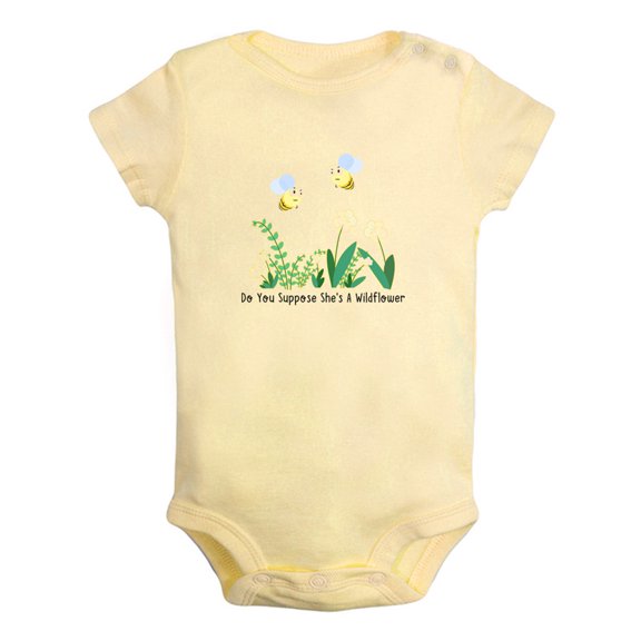 iDzn Do You Suppose She's A Wildflower Funny Rompers For Babies, Newborn Baby Unisex Bodysuits, Infant Jumpsuits, Toddler 0-12 Months Kids One-Piece Oufits (Yellow, 12-18 Months)
