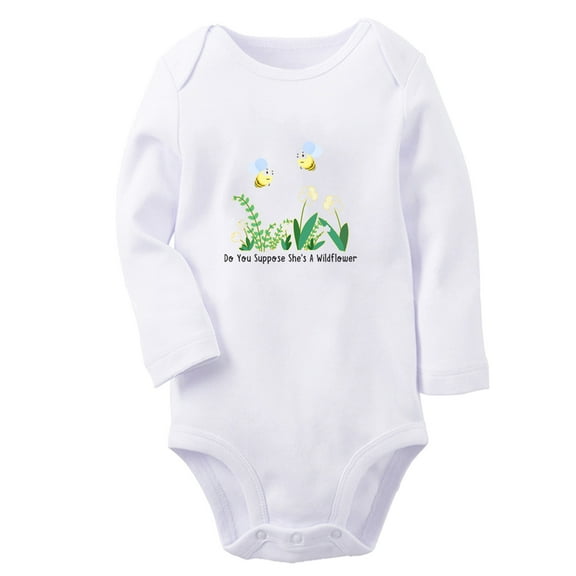 iDzn Do You Suppose She's A Wildflower Funny Rompers, Newborn Baby Unisex Bodysuits, Infant Jumpsuits, Toddler Kids Long Sleeve Oufits (White, 0-6 Months)
