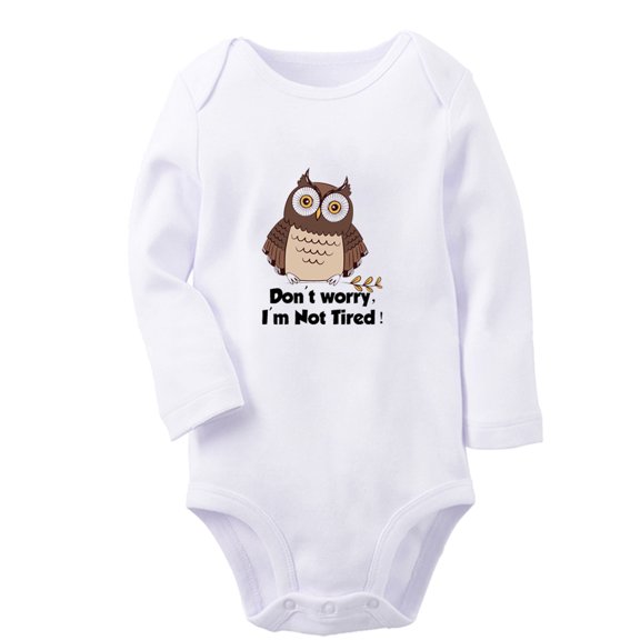 iDzn Don't Worry I'm Not Tired Funny Rompers, Newborn Baby Unisex Bodysuits, Infant Animal Owl Graphic Jumpsuits, Toddler Kids Long Sleeve Oufits (White, 0-6 Months)