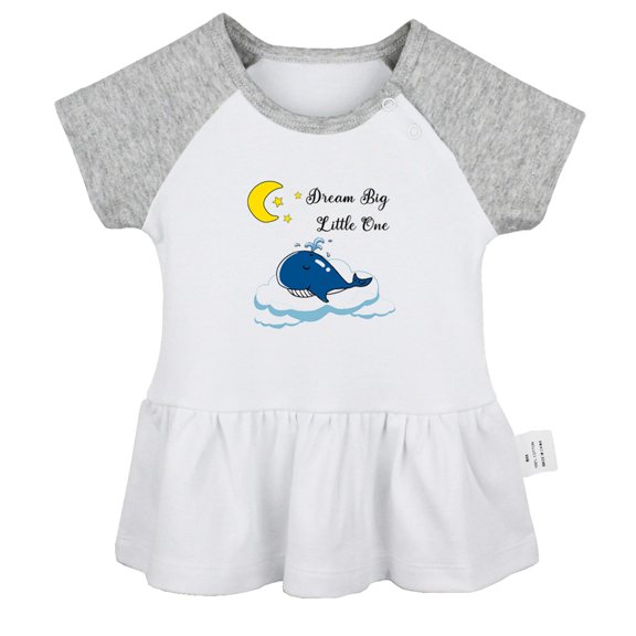 iDzn Dream Big Little One Funny Dresses For Baby, Newborn Babies Skirts, Infant Princess Dress, 0-24M Kids Graphic Clothes (Gray Raglan Dresses, 0-6 Months)