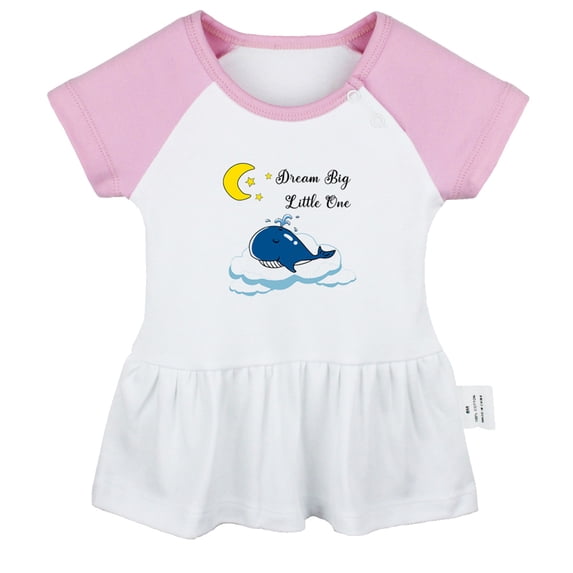 iDzn Dream Big Little One Funny Dresses For Baby, Newborn Babies Skirts, Infant Princess Dress, 0-24M Kids Graphic Clothes (Pink Raglan Dresses, 12-18 Months)