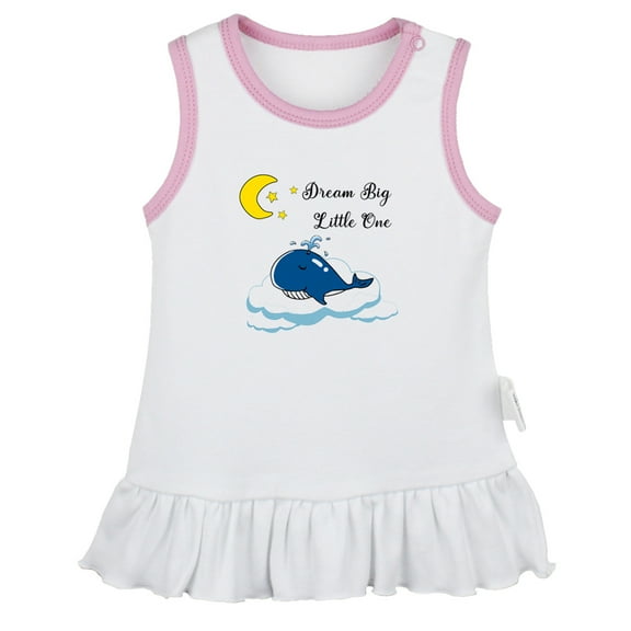 iDzn Dream Big Little One Funny Dresses For Baby, Newborn Babies Skirts, Infant Princess Dress, 0-24M Kids Graphic Clothes (White Sleeveless Dresses, 18-24 Months)