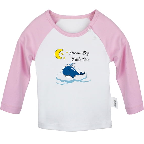 iDzn Dream Big Little One Funny T shirt For Baby, Newborn Babies T-shirts, Infant Tops, 0-24M Kids Graphic Tees Clothing (Long Pink Raglan T-shirt, 18-24 Months)