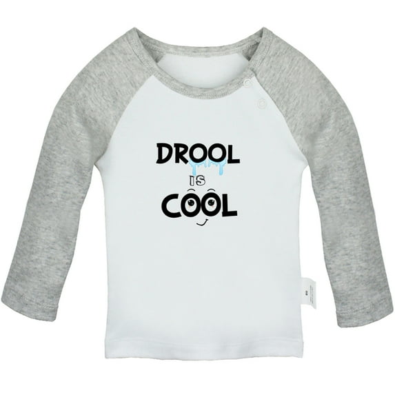 iDzn Drool is Cool Funny T shirt For Baby, Newborn Babies T-shirts, Infant Tops, 0-24M Kids Graphic Tees Clothing (Long Gray Raglan T-shirt, 18-24 Months)