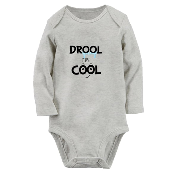 iDzn® Drool is Cool Funny Rompers, Newborn Baby Unisex Bodysuits, Infant Jumpsuits, Toddler Kids Long Sleeve Oufits (Gray, 0-6 Months)