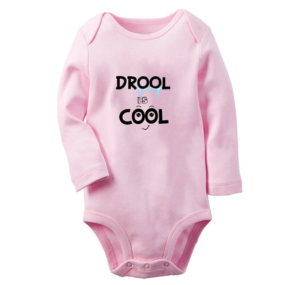 iDzn Drool is Cool Funny Rompers, Newborn Baby Unisex Bodysuits, Infant Jumpsuits, Toddler Kids Long Sleeve Oufits (Pink, 0-6 Months)