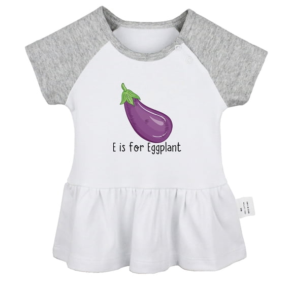 iDzn E is For Eggplant Funny Dresses For Baby, Newborn Babies Skirts, Infant Princess Dress, 0-24M Kids Graphic Clothes (Gray Raglan Dresses, 12-18 Months)