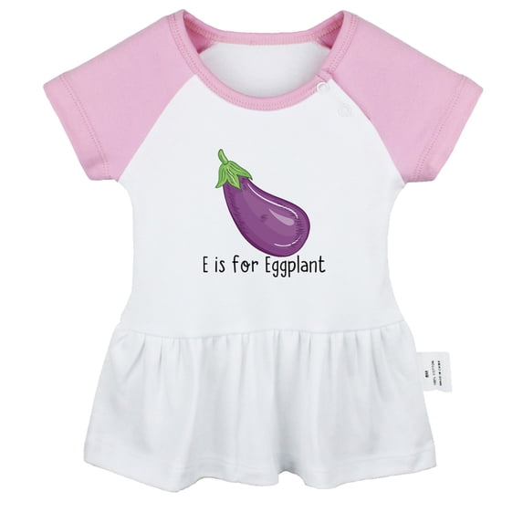 iDzn E is For Eggplant Funny Dresses For Baby, Newborn Babies Skirts, Infant Princess Dress, 0-24M Kids Graphic Clothes (Pink Raglan Dresses, 12-18 Months)