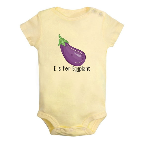 iDzn E is For Eggplant Funny Rompers For Babies, Newborn Baby Unisex Bodysuits, Infant Jumpsuits, Toddler 0-12 Months Kids One-Piece Oufits (Yellow, 0-6 Months)