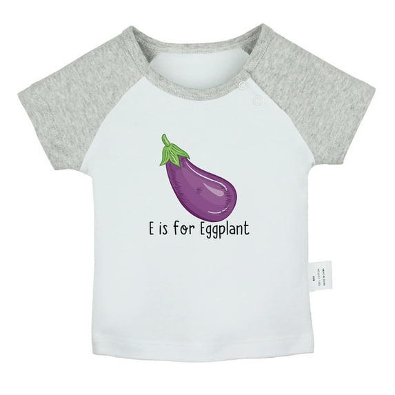 iDzn E is For Eggplant Funny T shirt For Baby, Newborn Babies T-shirts, Infant Tops, 0-24M Kids Graphic Tees Clothing (Short Gray Raglan T-shirt, 18-24 Months)