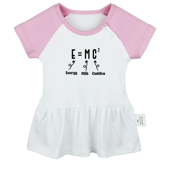 iDzn E=MC2 Energy Milk Cuddles Funny Dresses For Baby, Newborn Babies Skirts, Infant Princess Dress, 0-24M Kids Graphic Clothes (Pink Raglan Dresses, 0-6 Months)