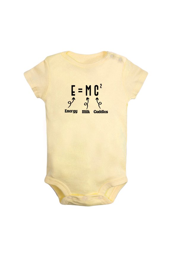 E=MC2 Energy Milk Cuddles Funny Rompers For Babies, Newborn Baby Unisex Bodysuits, Infant Jumpsuits, Toddler 0-12 Months Kids One-Piece Oufits (Yellow, 6-12 Months)