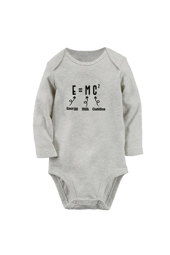 E=MC2 Energy Milk Cuddles Funny Rompers, Newborn Baby Unisex Bodysuits, Infant Jumpsuits, Toddler Kids Long Sleeve Oufits (Gray, 6-12 Months)