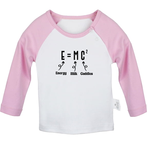 iDzn E=MC2 Energy Milk Cuddles Funny T shirt For Baby, Newborn Babies T-shirts, Infant Tops, 0-24M Kids Graphic Tees Clothing (Long Pink Raglan T-shirt, 6-12 Months)
