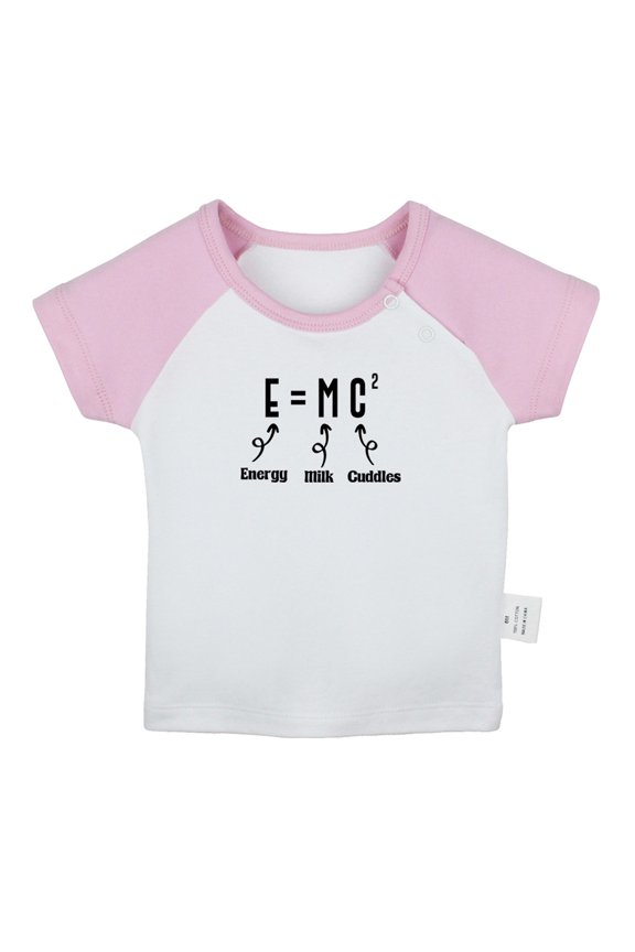 E=MC2 Energy Milk Cuddles Funny T shirt For Baby, Newborn Babies T-shirts, Infant Tops, 0-24M Kids Graphic Tees Clothing (Short Pink Raglan T-shirt, 0-6 Months)