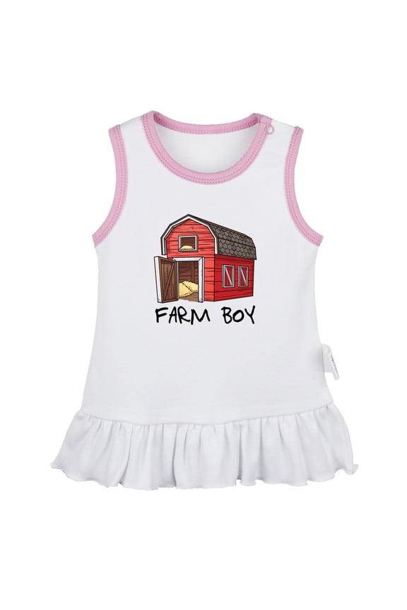 Farm Boy Red Barn Pattern Dresses For Baby, Newborn Babies Skirts, Infant Princess Dress, 0-24M Kids Graphic Clothes (White Sleeveless Dresses, 18-24 Months)