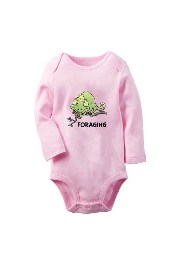 Foraging Funny Rompers, Newborn Baby Unisex Bodysuits, Infant Animal Lizard Graphic Jumpsuits, Toddler Kids Long Sleeve Oufits (Pink, 6-12 Months)