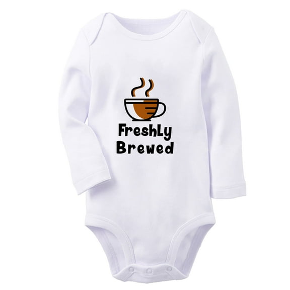 iDzn Freshly Brewed Funny Rompers, Newborn Baby Unisex Bodysuits, Infant Jumpsuits, Toddler Kids Long Sleeve Oufits (White, 6-12 Months)