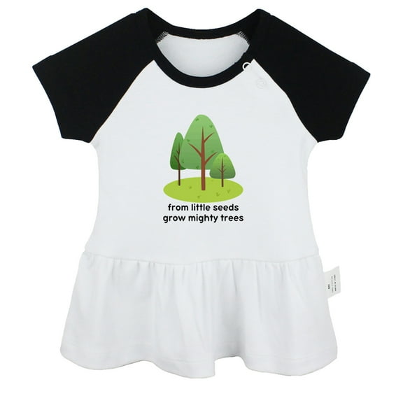 iDzn From Little Seeds Grow Mighty Trees Funny Dresses For Baby, Newborn Babies Skirts, Infant Princess Dress, 0-24M Kids Graphic Clothes (Black Raglan Dresses, 0-6 Months)