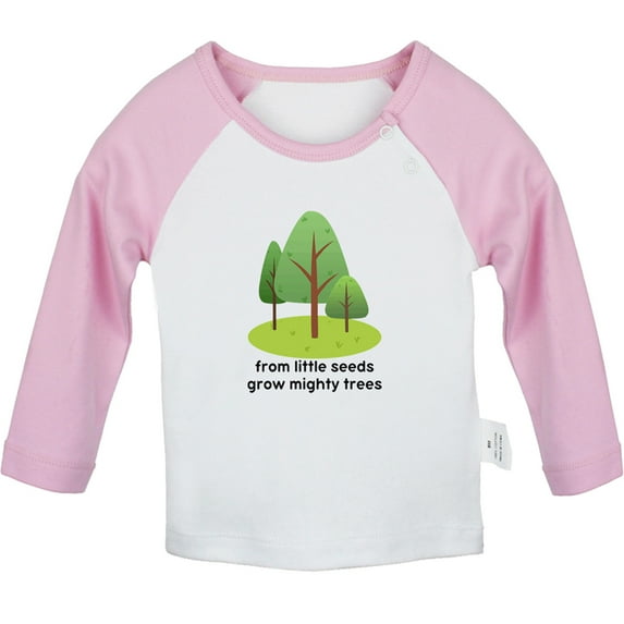 iDzn From Little Seeds Grow Mighty Trees Funny T shirt For Baby, Newborn Babies T-shirts, Infant Tops, 0-24M Kids Graphic Tees Clothing (Long Pink Raglan T-shirt, 0-6 Months)