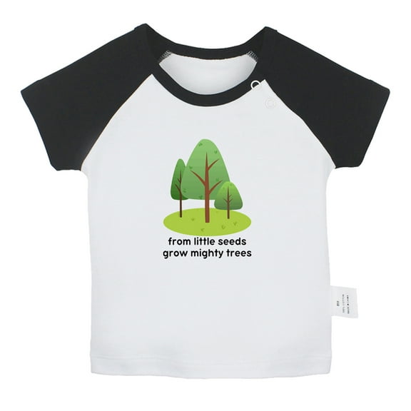 iDzn From Little Seeds Grow Mighty Trees Funny T shirt For Baby, Newborn Babies T-shirts, Infant Tops, 0-24M Kids Graphic Tees Clothing (Short Black Raglan T-shirt, 18-24 Months)
