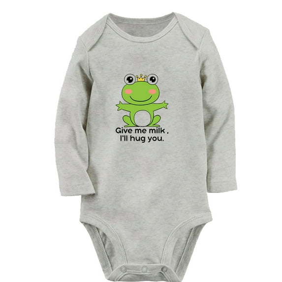iDzn Give Me Milk I'll Hug You Funny Rompers, Newborn Baby Unisex Bodysuits, Infant Animal Frog Graphic Jumpsuits, Toddler Kids Long Sleeve Oufits (Gray, 6-12 Months)