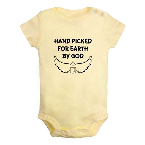 iDzn Hand Picked for Earth by God Funny Rompers For Babies, Newborn Baby Unisex Bodysuits, Infant Jumpsuits, Toddler 0-24 Months Kids One-Piece Oufits