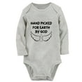 thumbnail image 1 of iDzn Hand Picked for Earth by God Funny Rompers, Newborn Baby Unisex Bodysuits, Infant Jumpsuits, Toddler Kids Long Sleeve Oufits (Gray, 6-12 Months), 1 of 5