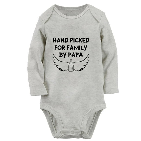 iDzn Hand Picked for Earth by PAPA Funny Rompers, Newborn Baby Unisex Bodysuits, Infant Jumpsuits, Toddler Kids Long Sleeve Oufits (Gray, 6-12 Months)
