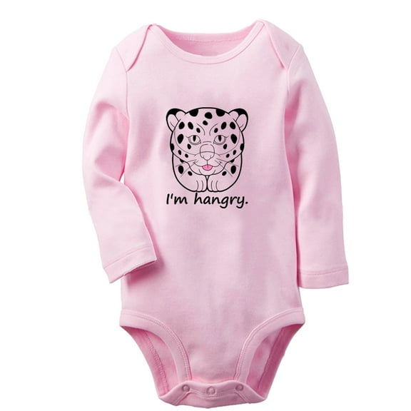 iDzn I'm Hangry Funny Rompers, Newborn Baby Unisex Bodysuits, Infant Animal Leopard Graphic Jumpsuits, Toddler Kids Long Sleeve Oufits (Pink, 0-6 Months)
